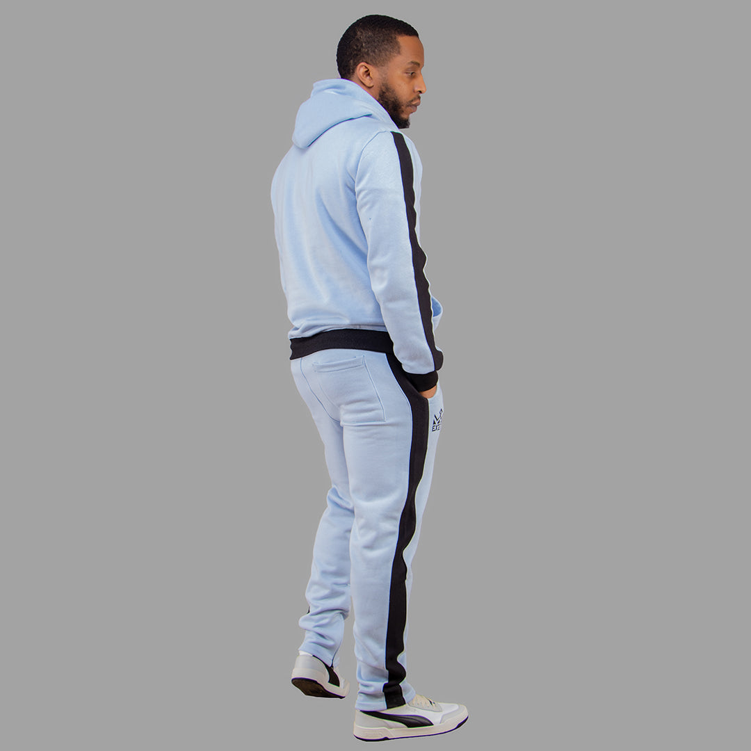 Exetwear Men's Sky Blue Hoodie Set with Black Stripes