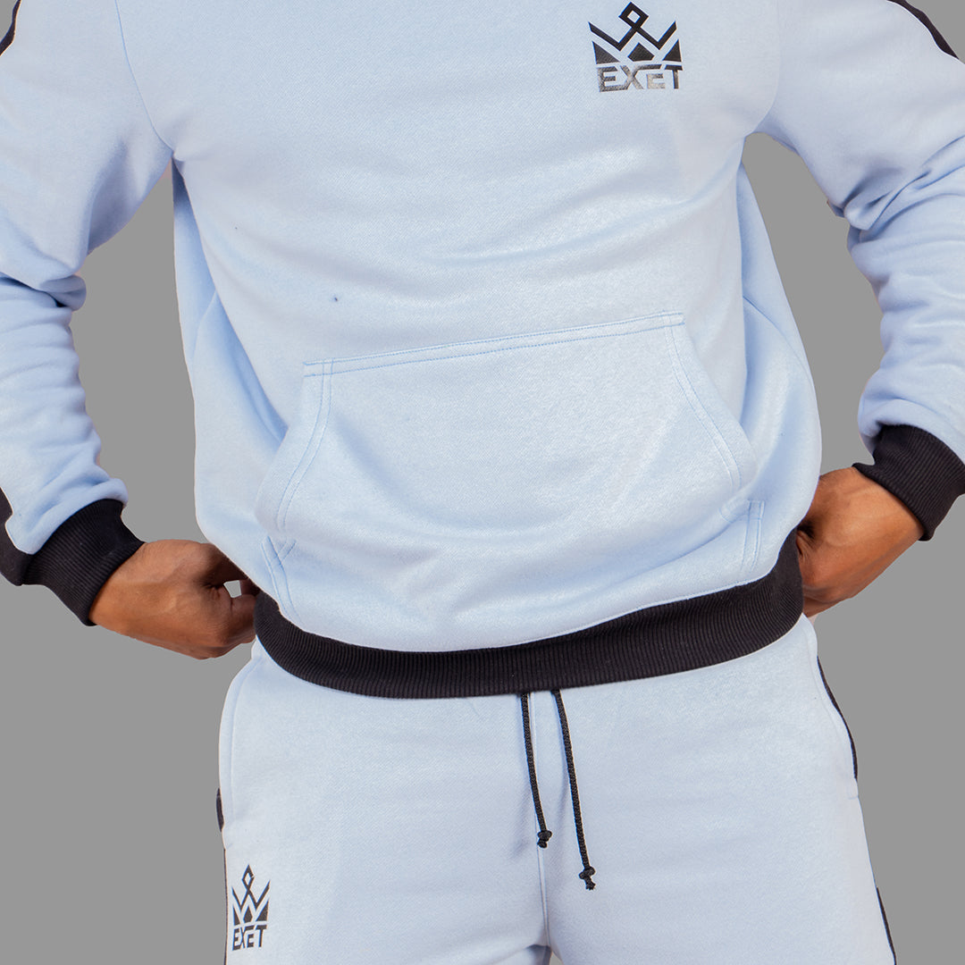 Exetwear Men's Sky Blue Hoodie Set with Black Stripes