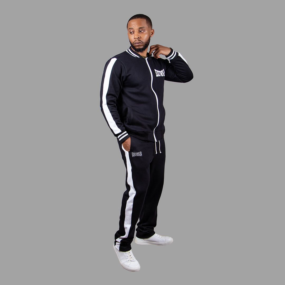 Men's Jacket Set in Black with White Stripes