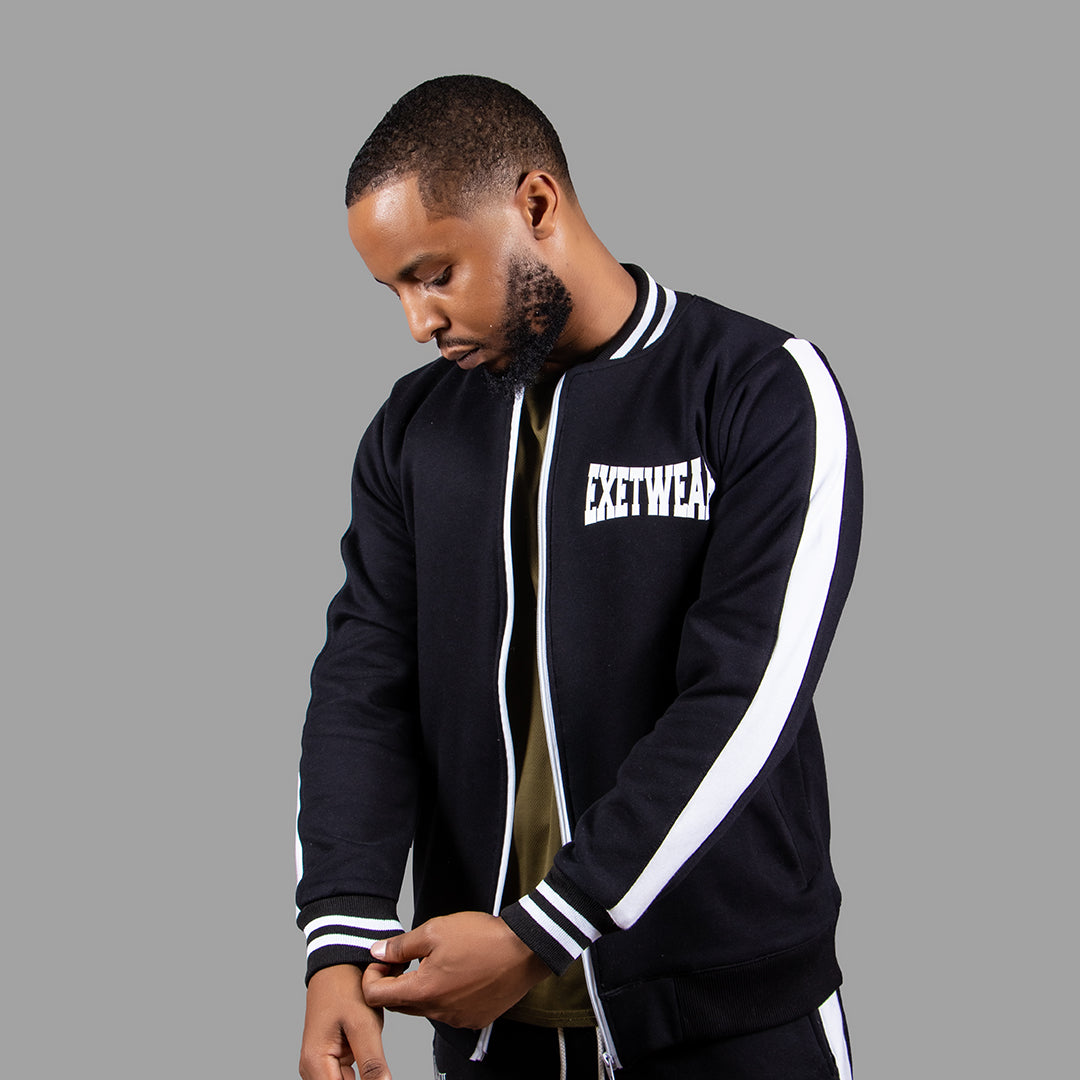 Men's Jacket Set in Black with White Stripes