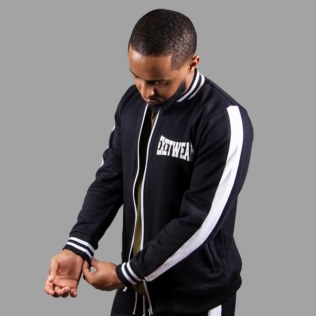 Men's College Jacket in Black with a sleek White Stripe