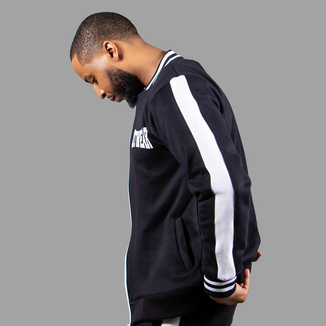 Men's College Jacket in Black with a sleek White Stripe