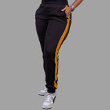 Exetwear Women's Sweatpants in Black with Mustard Yellow Stripes