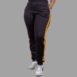 Exetwear Women's Sweatpants in Black with Mustard Yellow Stripes