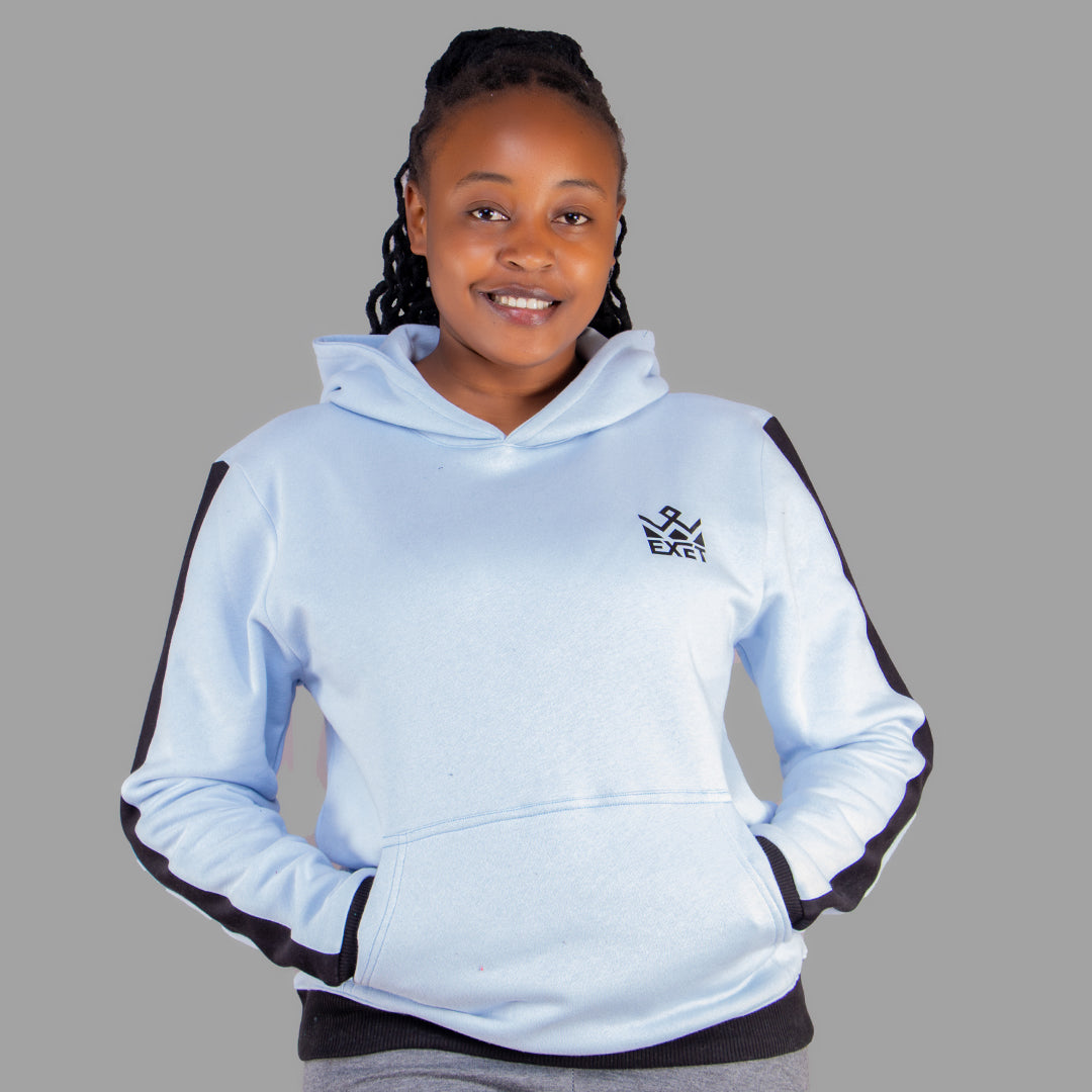 Sky Blue Hoodie Set with Black Stripes