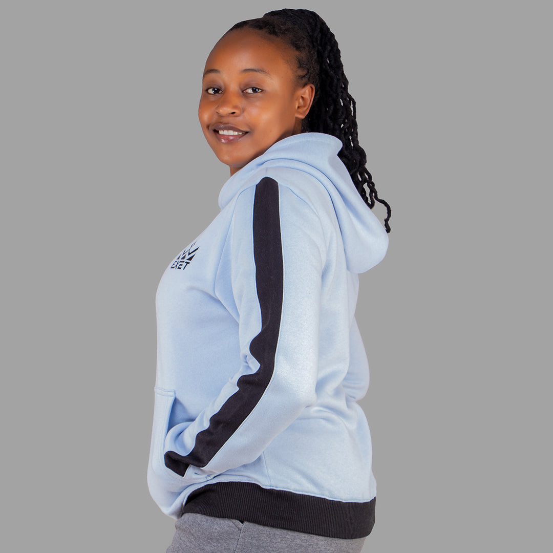 Sky Blue Hoodie Set with Black Stripes