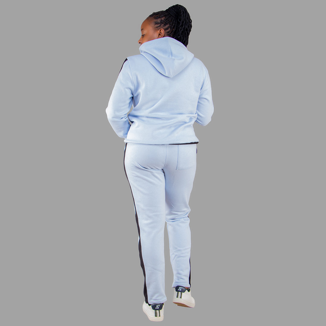 Sky Blue Hoodie Set with Black Stripes