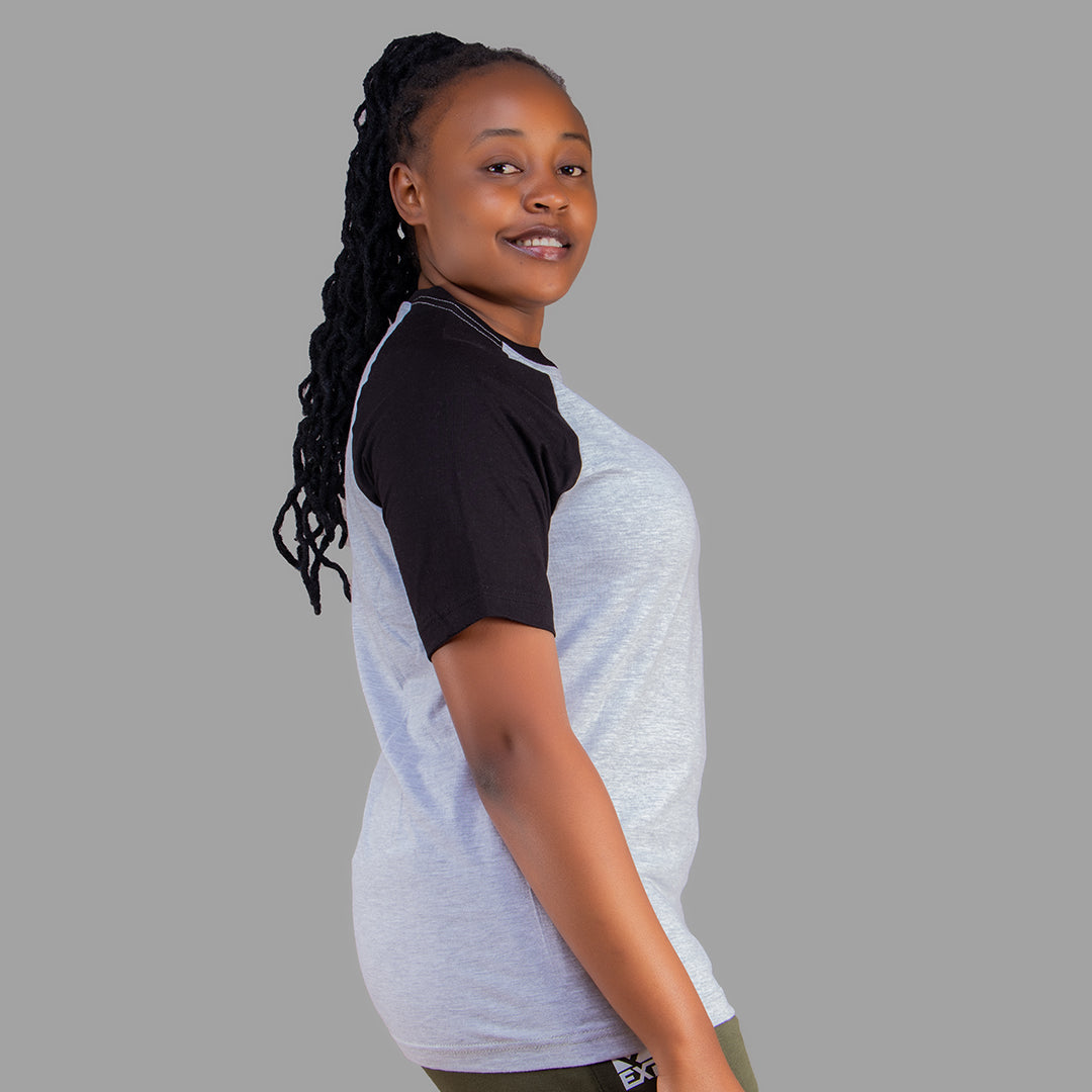 Women's Grey T-Shirt with Black Raglan Sleeves