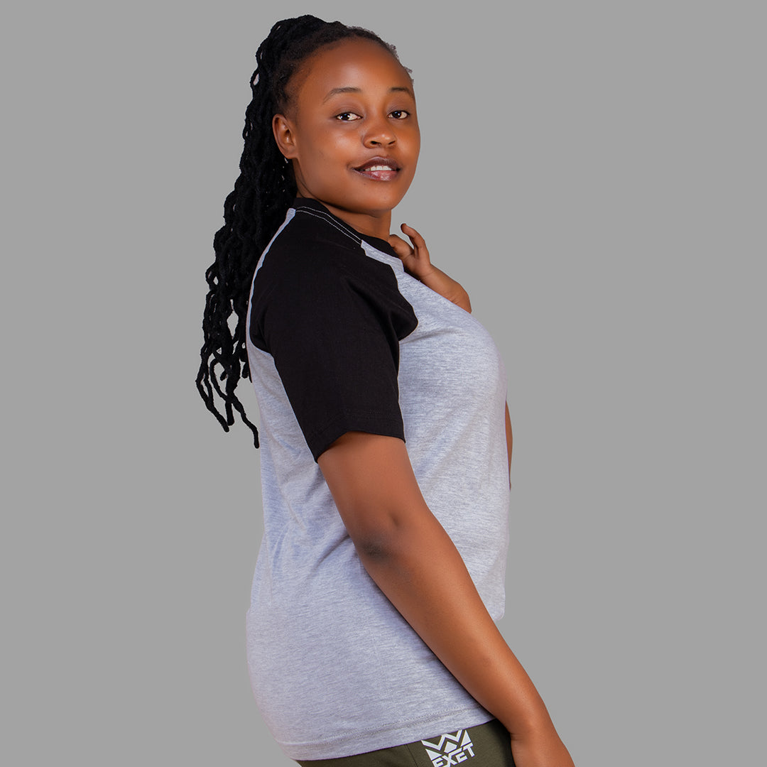 Women's Grey T-Shirt with Black Raglan Sleeves