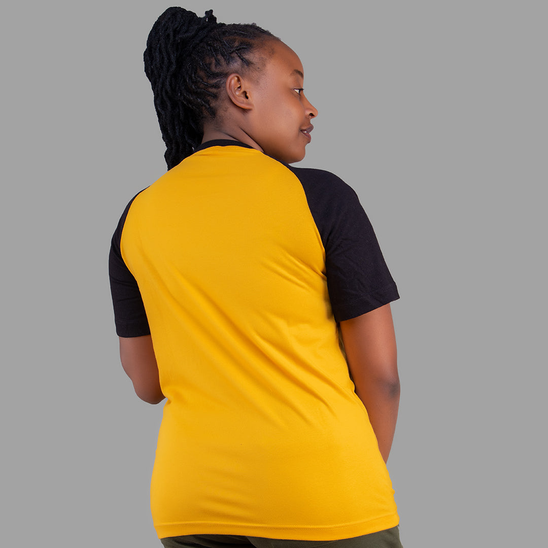 Women's Mustard Yellow T-Shirt with Black Raglan Sleeves