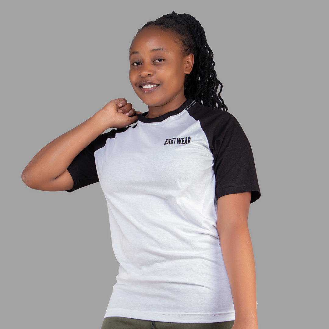 Women's White T-Shirt with Black Raglan Sleeves