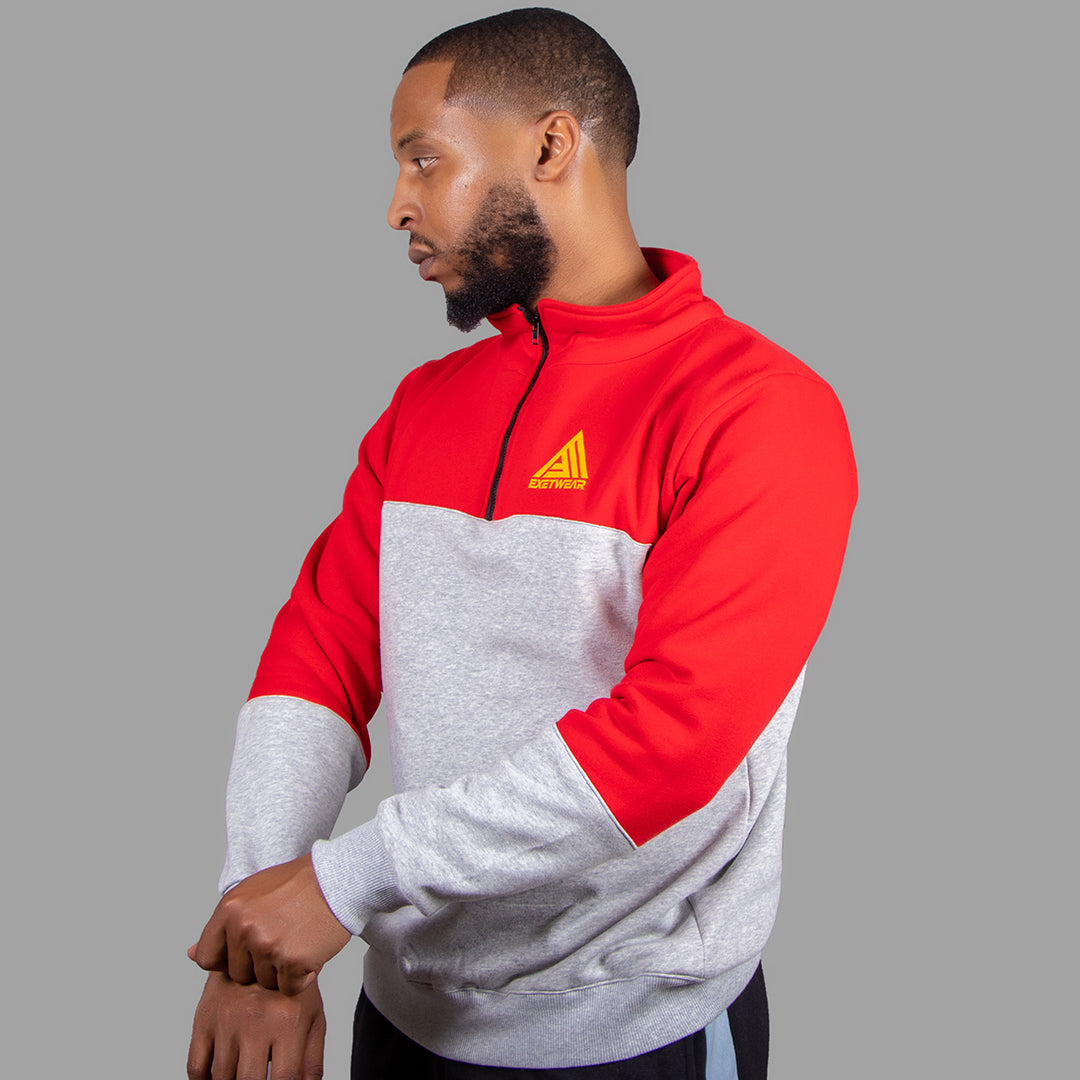 Men Sweatshirt (Light Grey/Red)