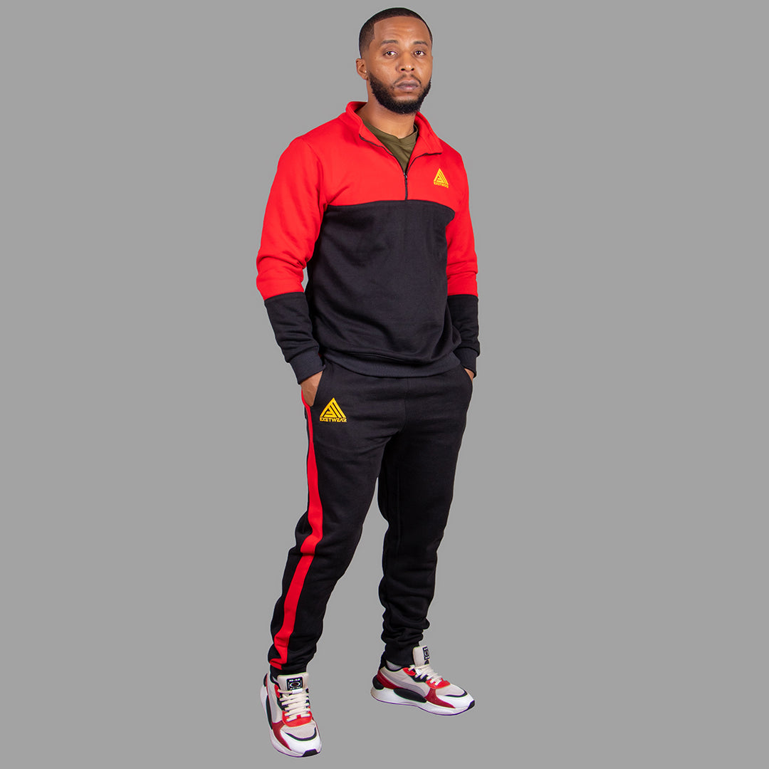 Men's Zip-Up Sweatshirt Set (Black/Red)