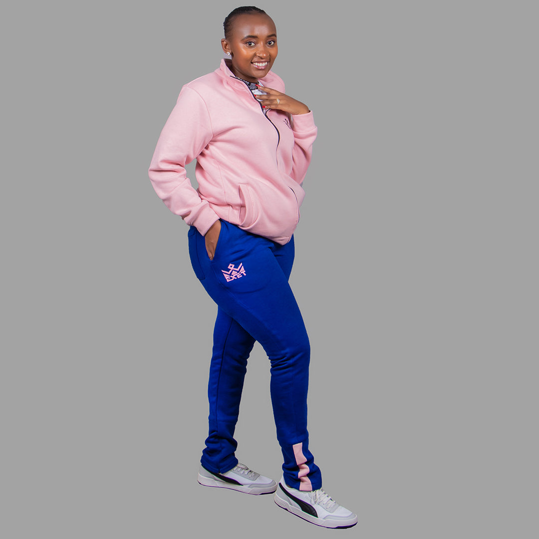 Women Light Pink and Royal Blue Sweatsuit Set