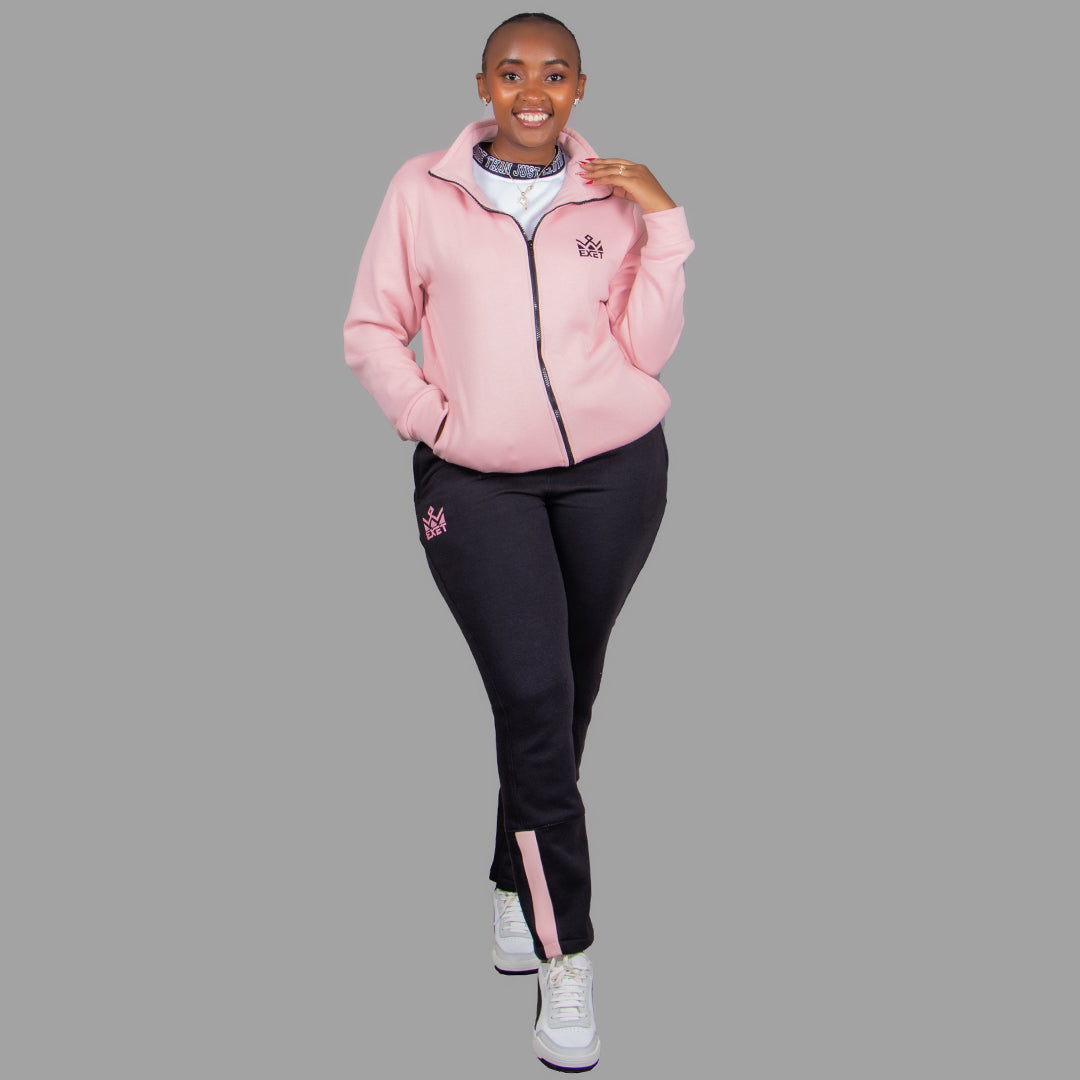 Women Light Pink and Black Sweatsuit Set