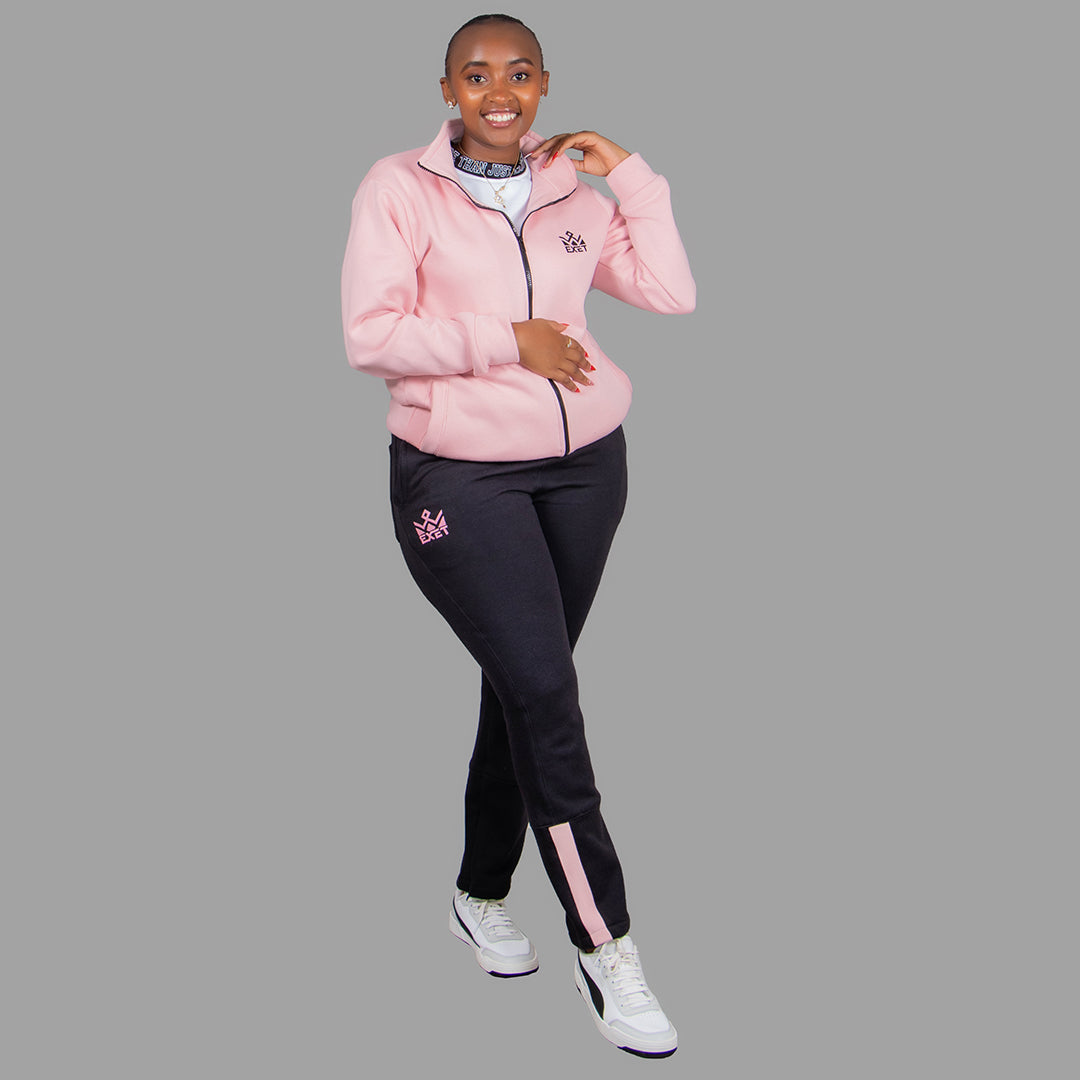 Women Light Pink and Black Sweatsuit Set