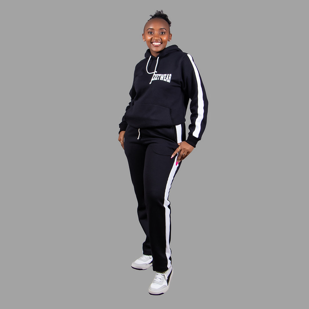 Women's Hoodie Set in Black with White Stripes