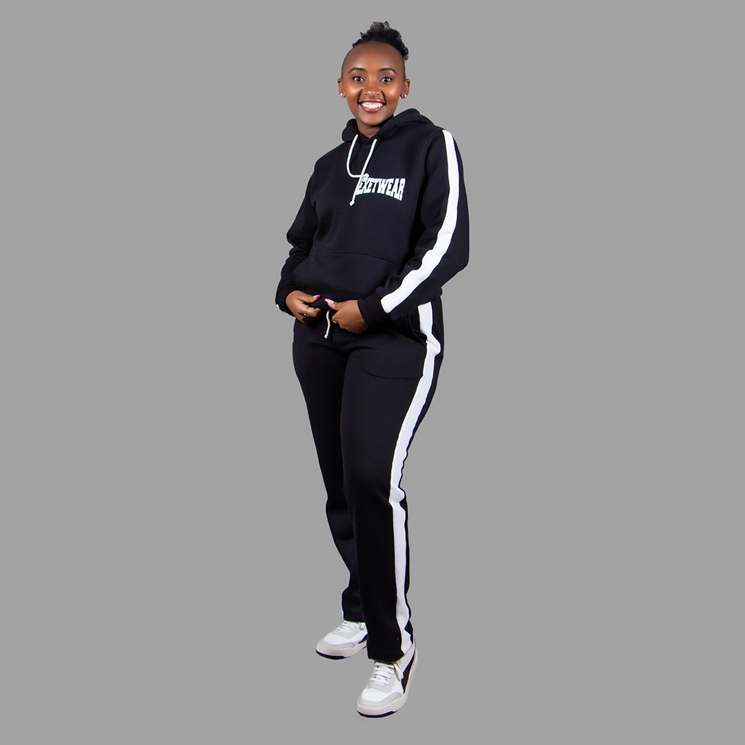 Women's Hoodie Set in Black with White Stripes