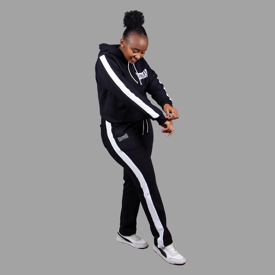 Women's Hoodie Set in Black with White Stripes