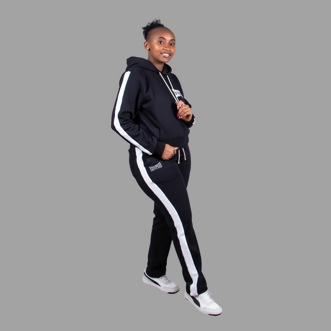 Women's Hoodie Set in Black with White Stripes