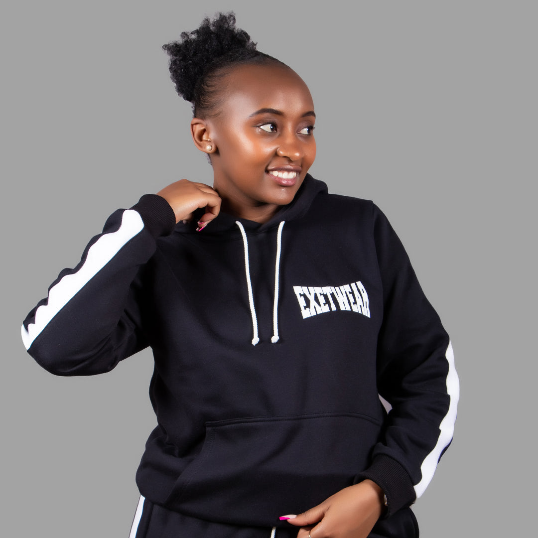 Women's Hoodie Set in Black with White Stripes