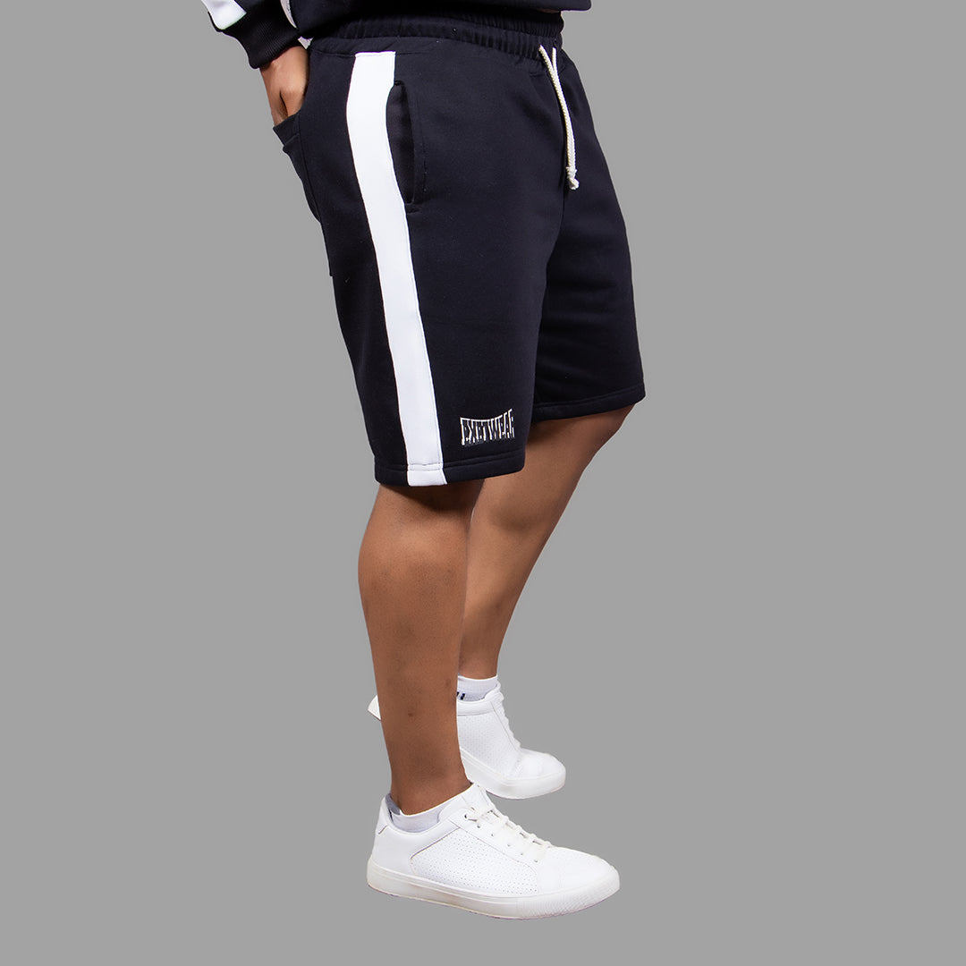 Men's Striped Hoodie Short Set (Black)