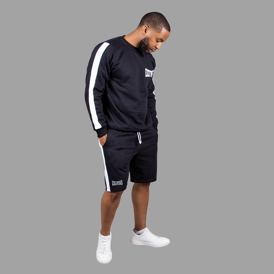 Men's Striped Sweatshirt Short Set (Black)