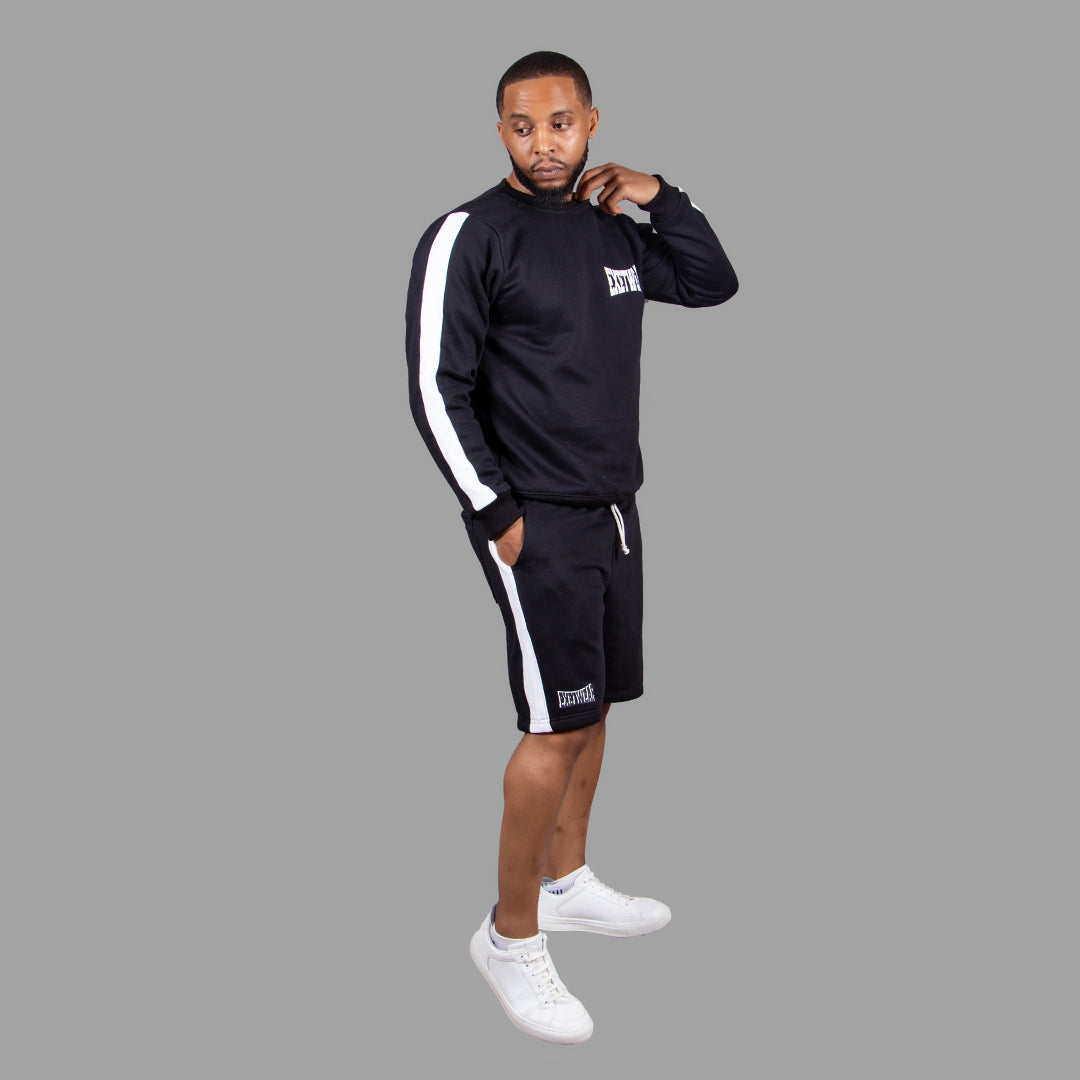 Men's Striped Sweatshirt Short Set (Black)