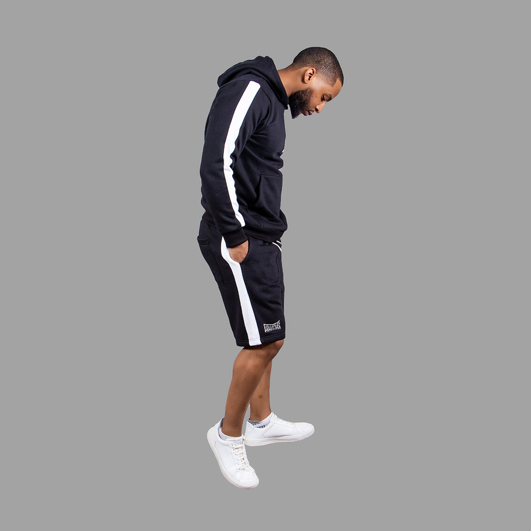 Men's Striped Hoodie Short Set (Black)