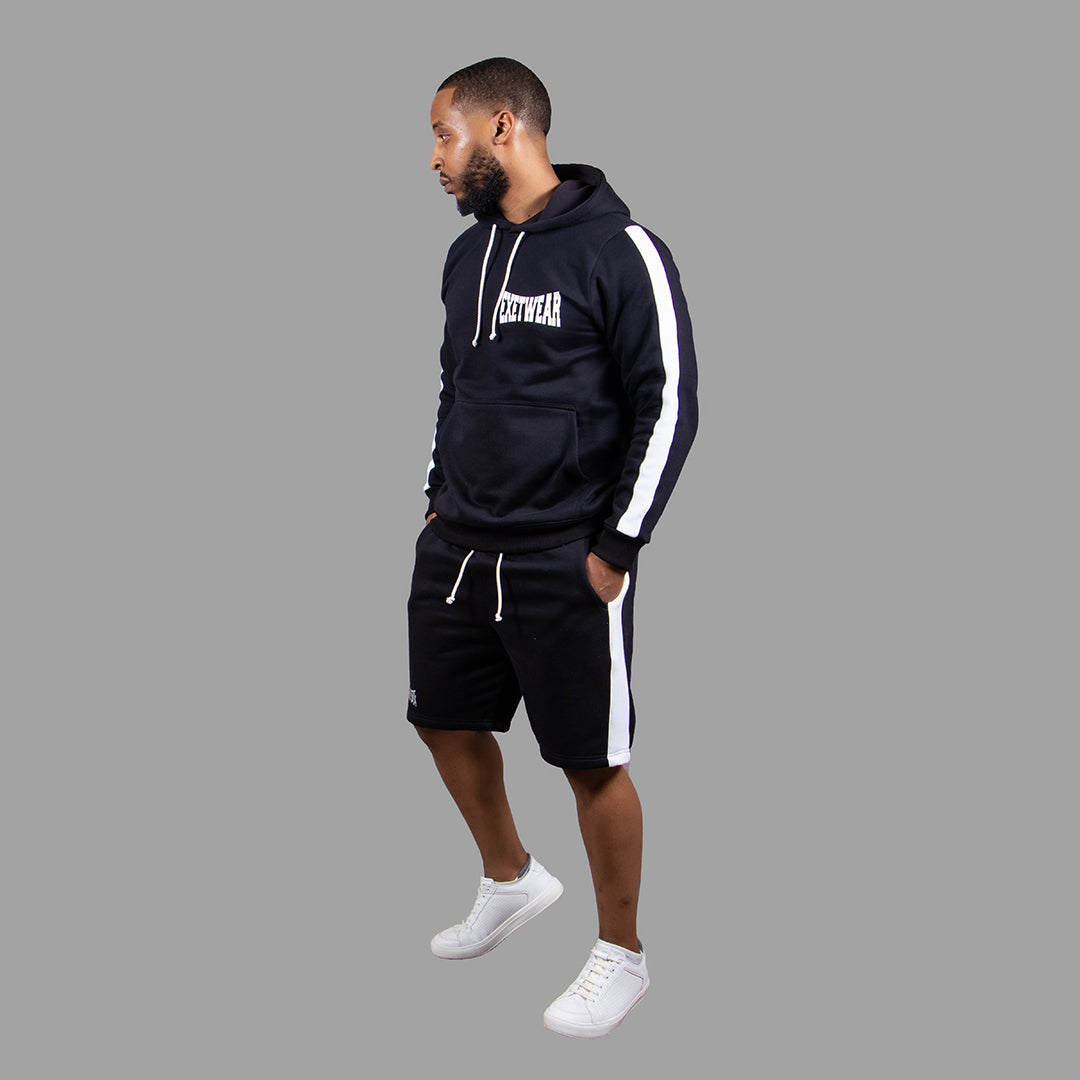 Men's Striped Hoodie Short Set (Black)