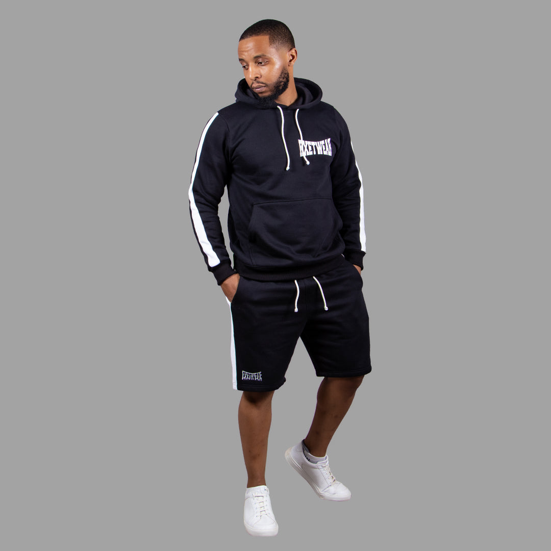 Men's Striped Hoodie Short Set (Black)