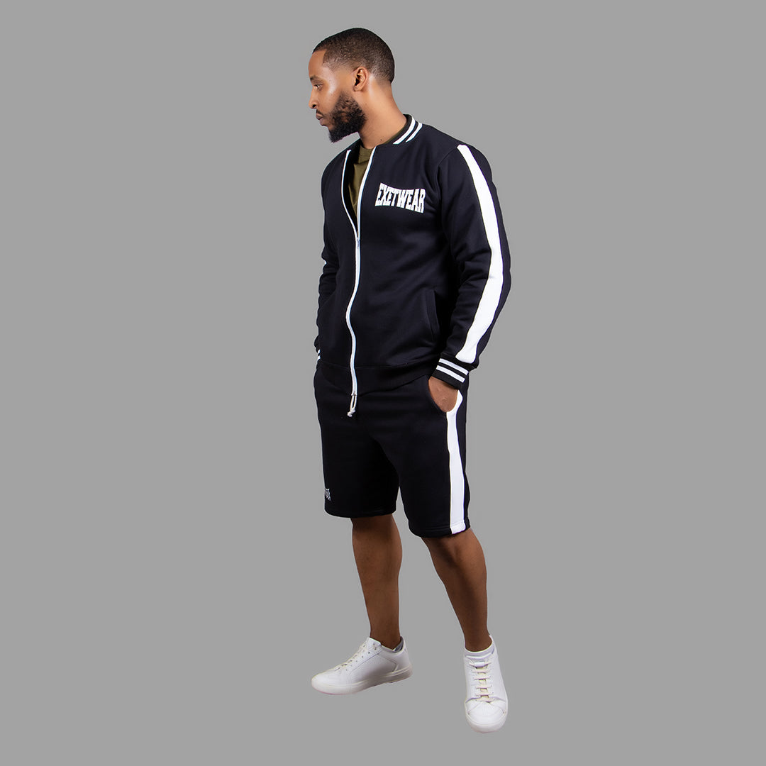 Men's Striped Jacket Short Set (Black)