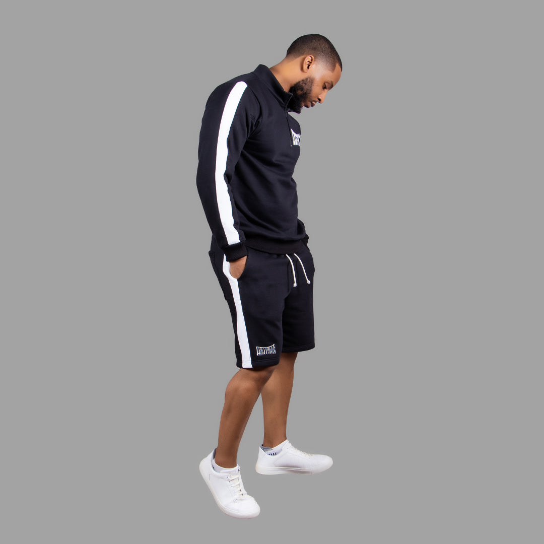 Men's Striped Half-Zipper Short Set (Black)