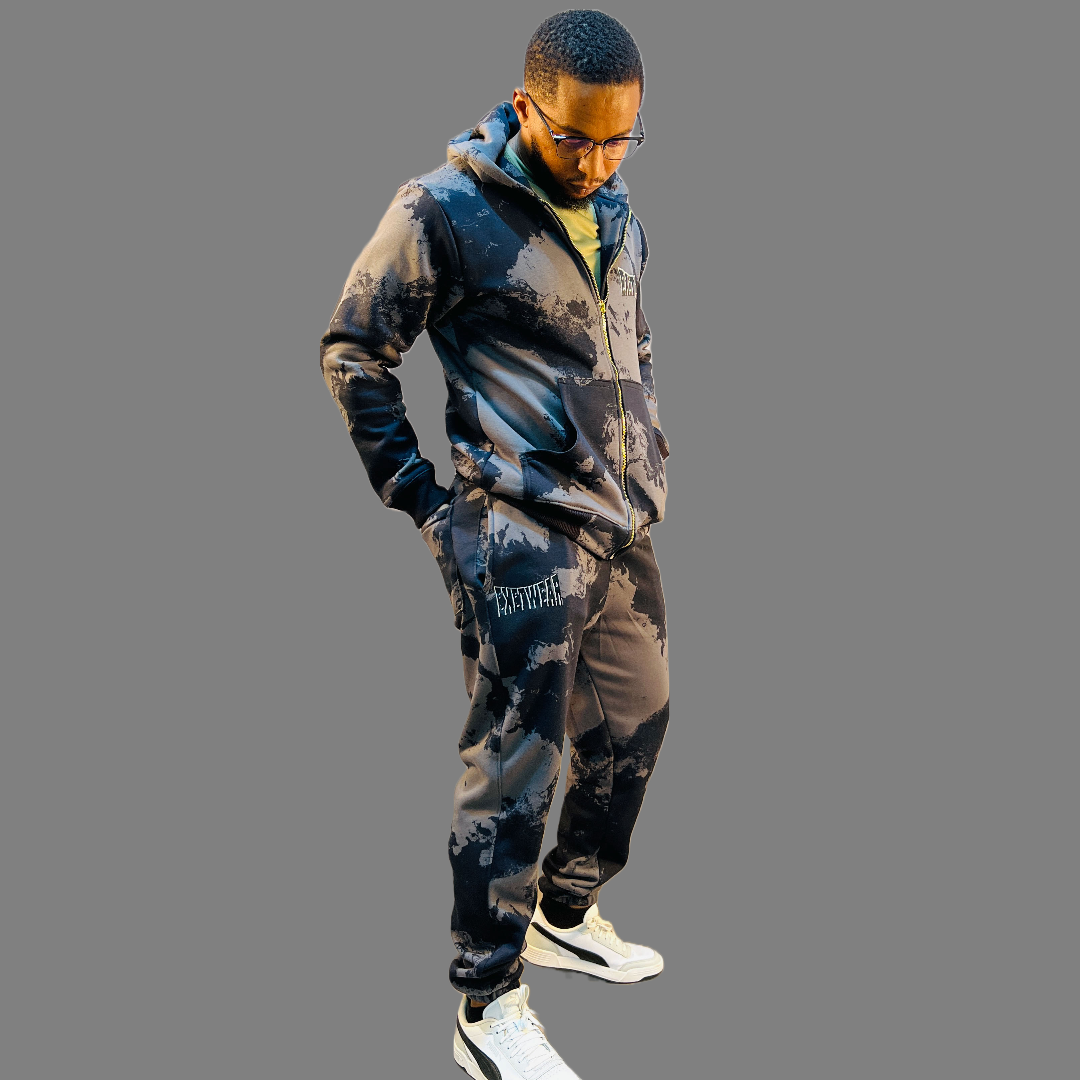 Men Zipper Hoodie set (CamoBlack)