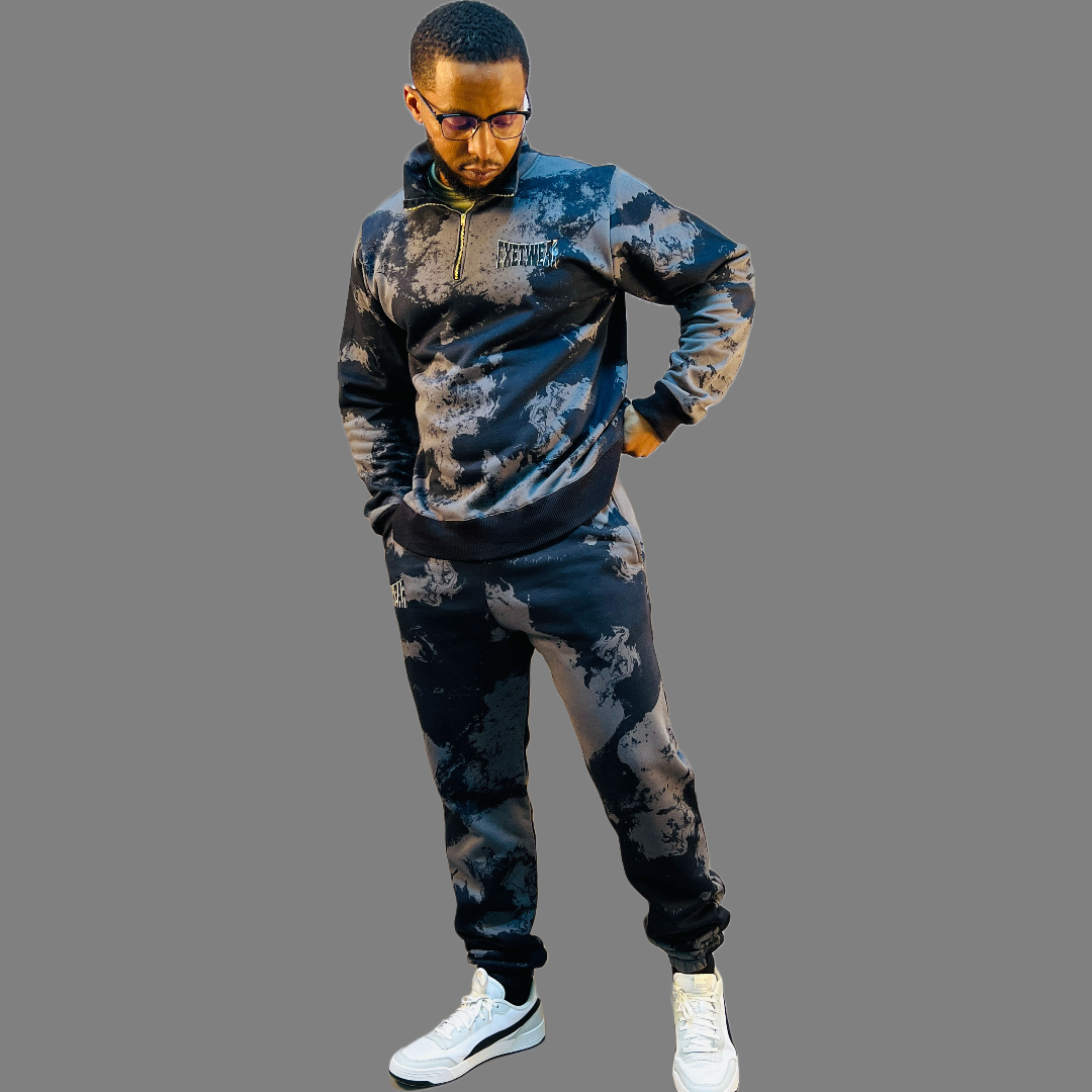 Men Zip-up sweatshirt set (Camo Black)