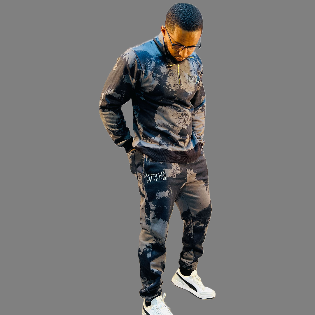 Men Zip-up sweatshirt set (Camo Black)