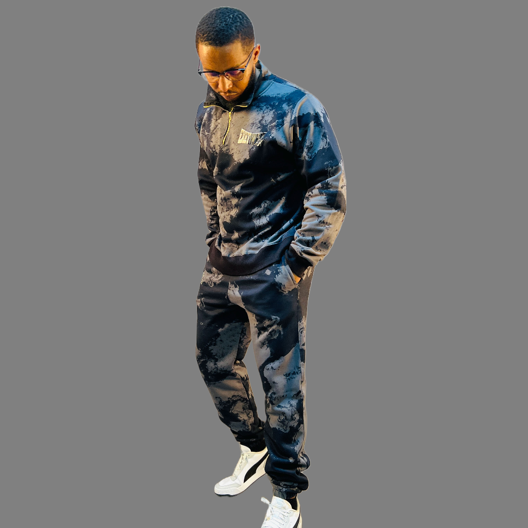 Men Zip-up sweatshirt set (Camo Black)