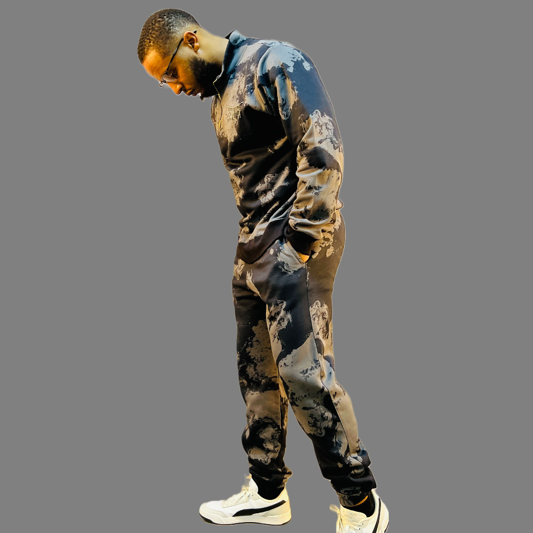 Men Zip-up sweatshirt set (Camo Black)