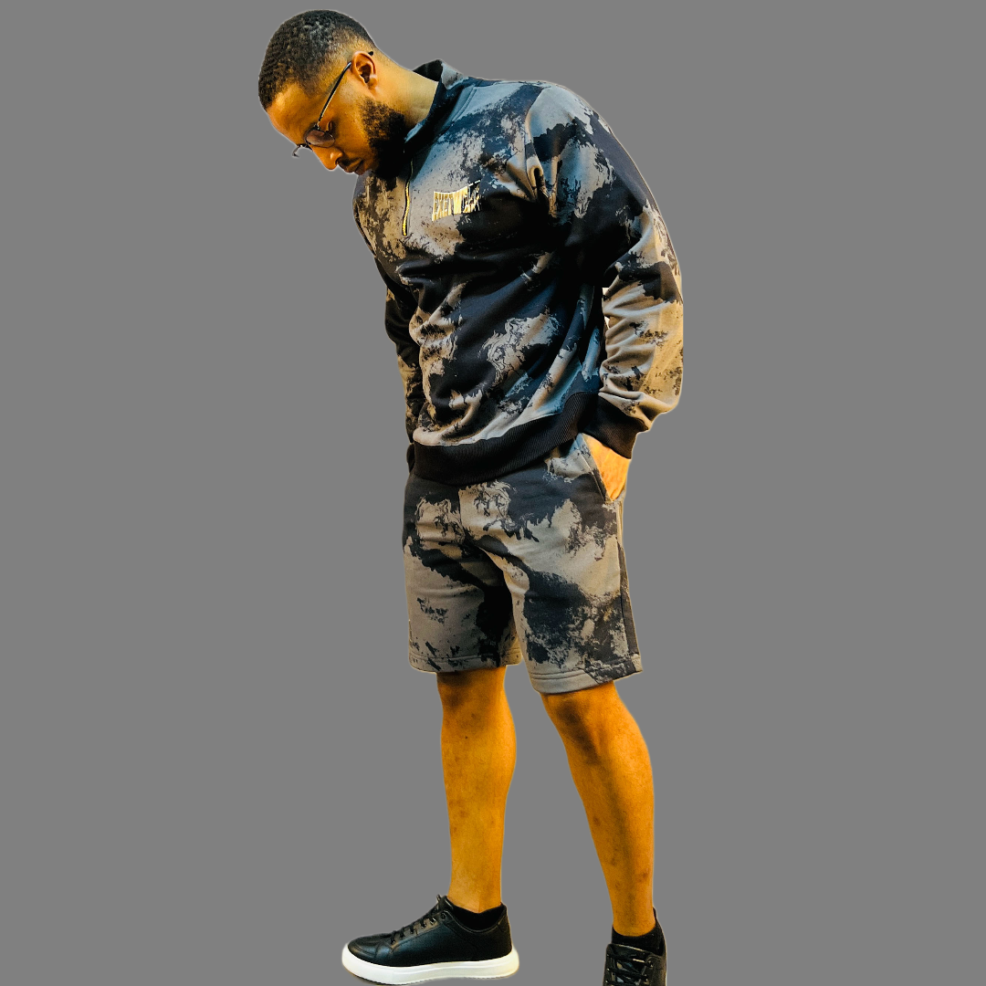 Men sweatshirt and short set (CamoBlack)