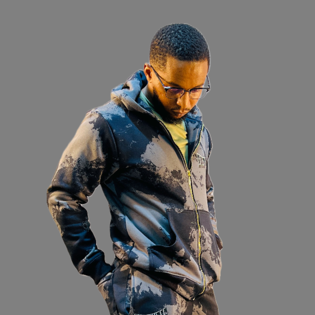 Men Zipper Hoodie set (CamoBlack)