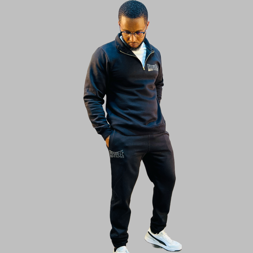 Men Zip-up sweatshirt set (Black)