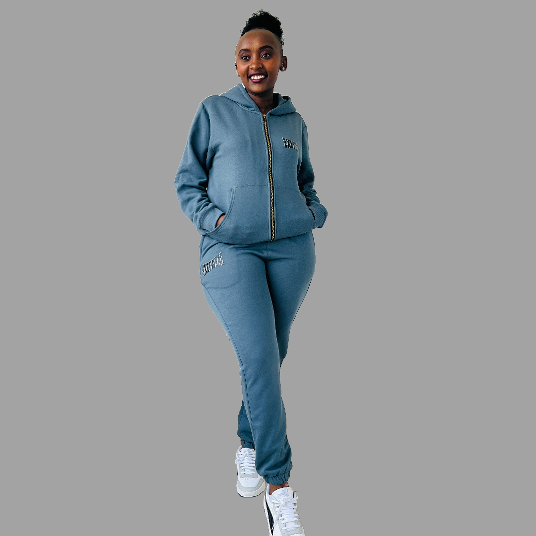 Women Zipper Hoodie set (Stone Blue)