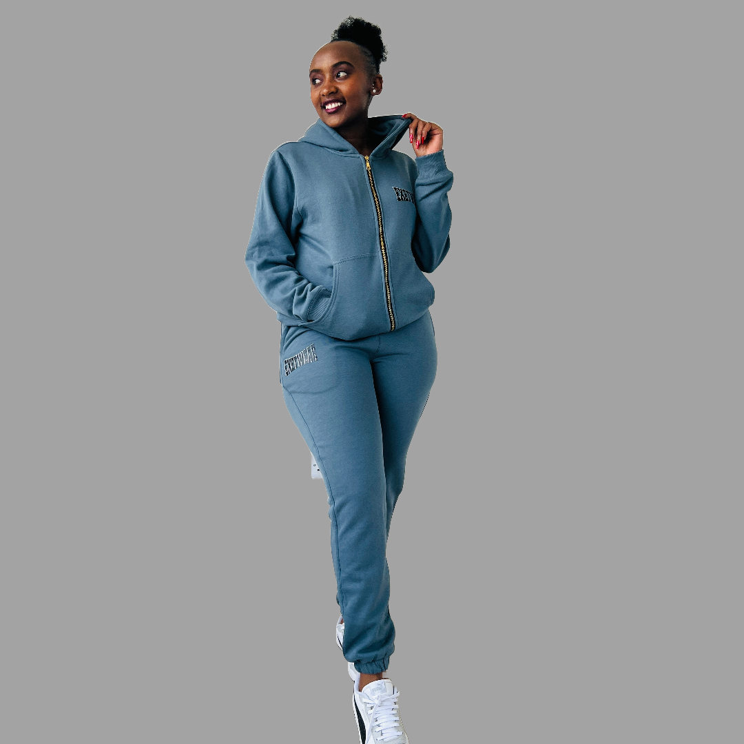 Women Zipper Hoodie set (Stone Blue)