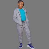 Boy's Light Grey Zipper Hoodie Set
