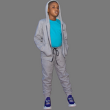 Boy's Light Grey Zipper Hoodie Set