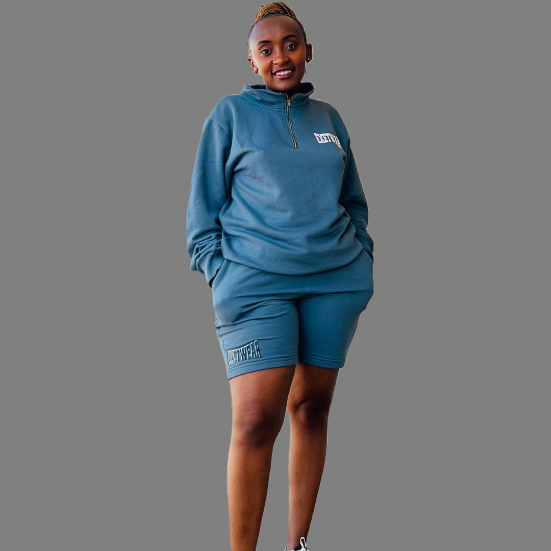 Women sweatshirt and short set (Stone blue)