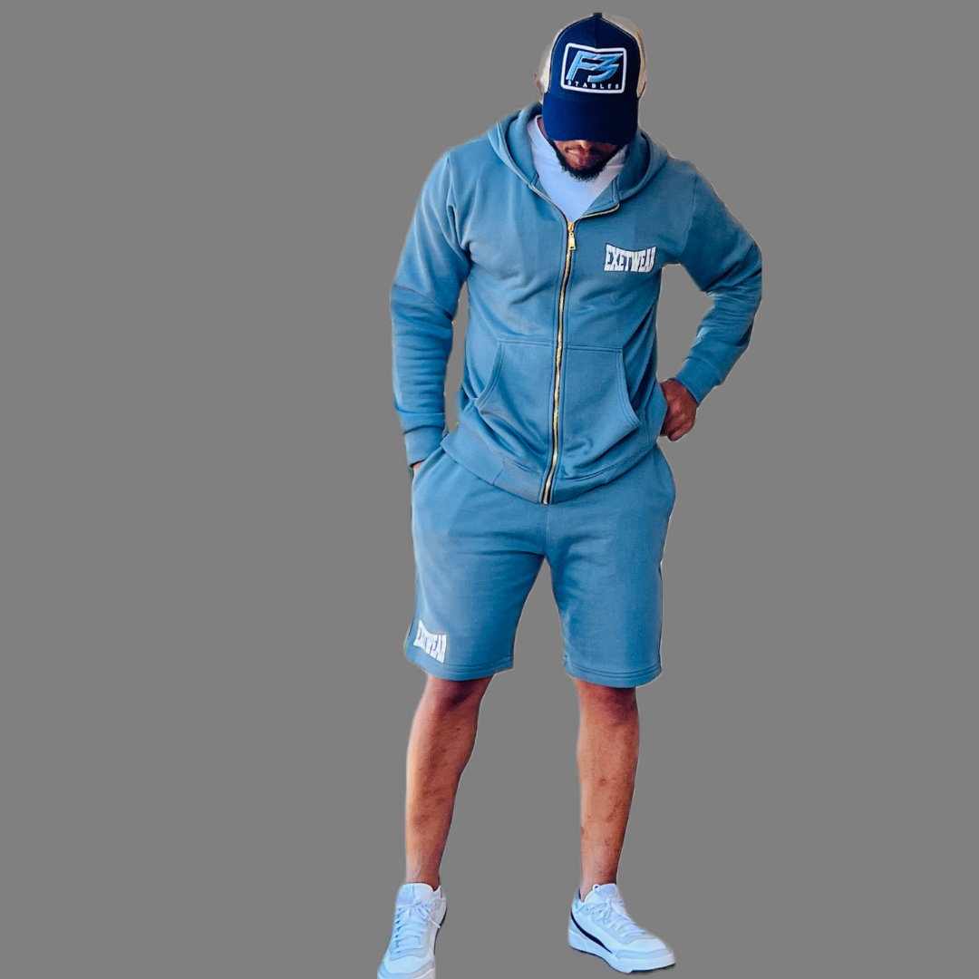 Men sweatshirt and short set (Stone blue)