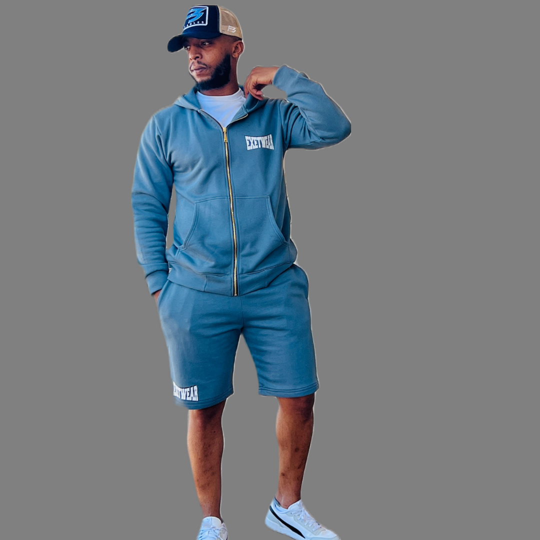 Men sweatshirt and short set (Stone blue)