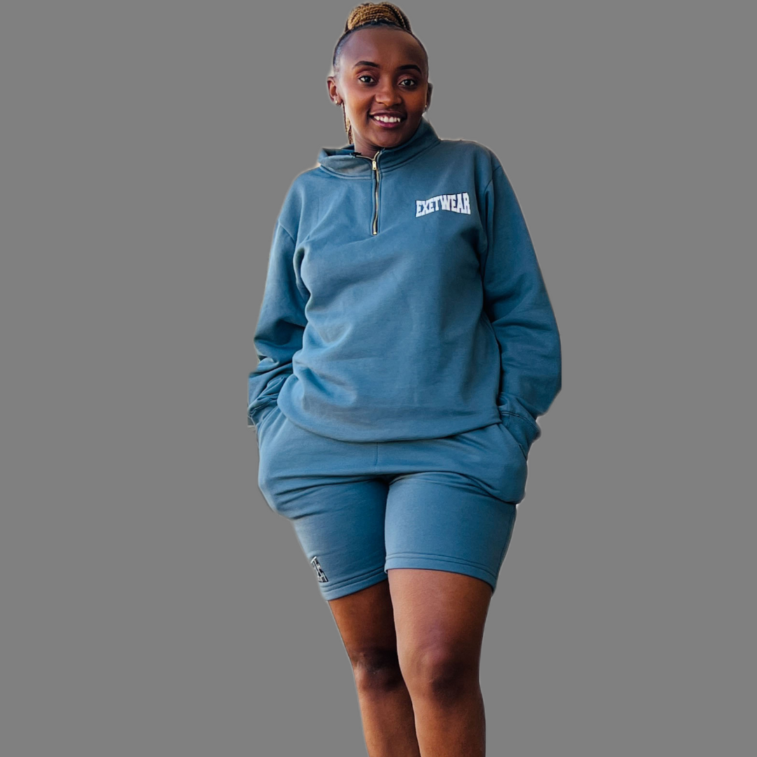 Women sweatshirt and short set (Stone blue)