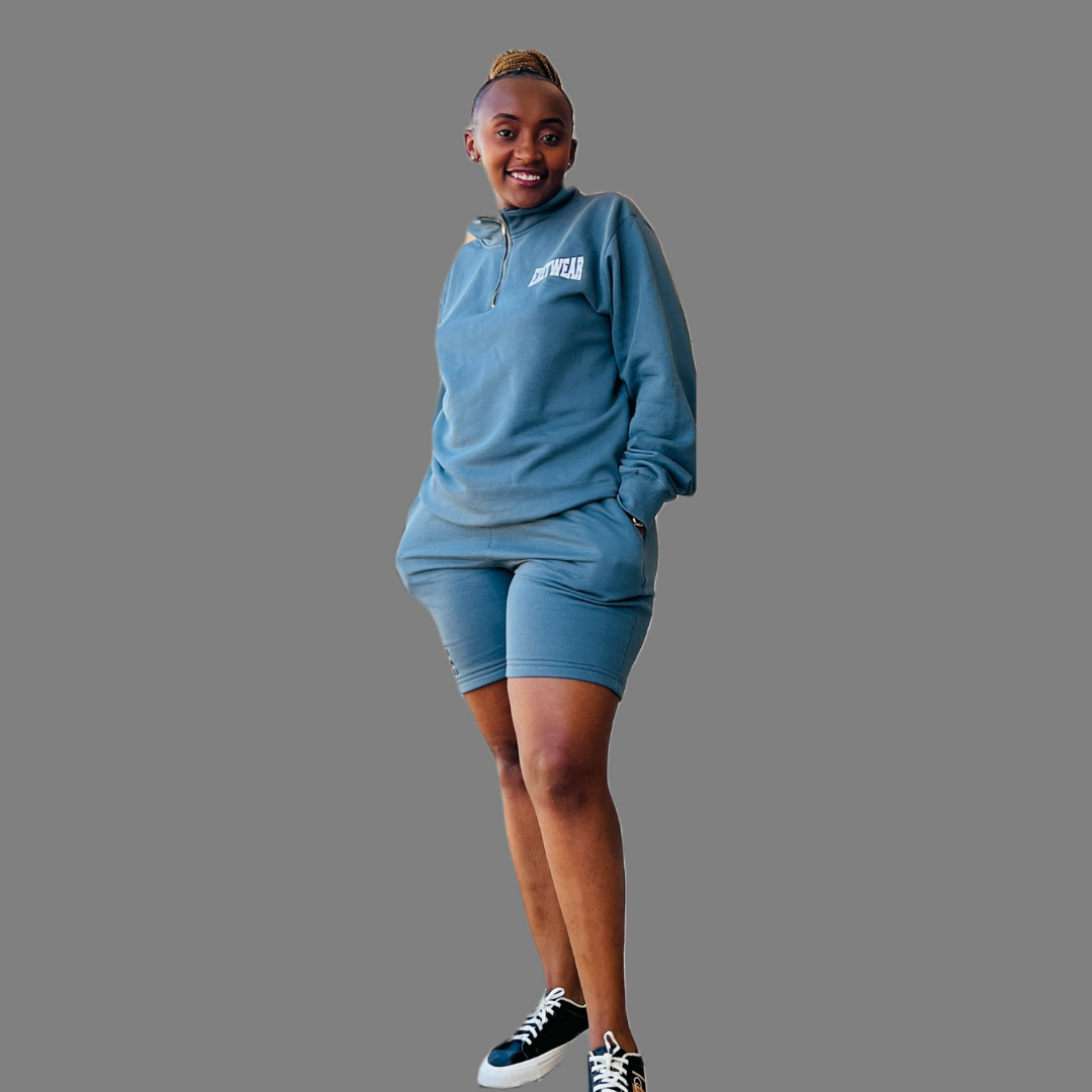 Women sweatshirt and short set (Stone blue)